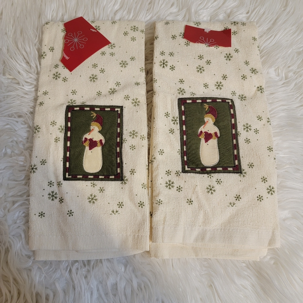 Kohls Christmas Snowman Hand Towels NWT